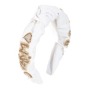 Embroidered wifey headband with bead detail